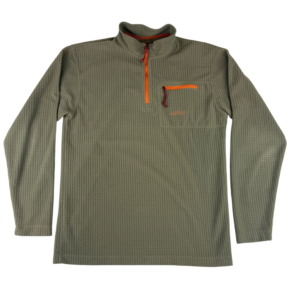 Orvis Trout Bum Fleece Pullover Mens Medium Green 1/4 Zip Waffle Grid 4L62